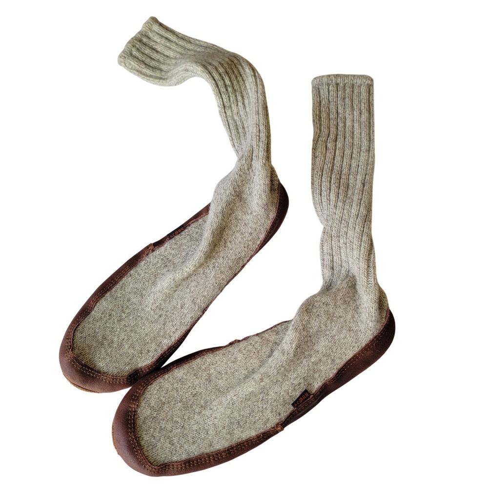 Acorn Original Slipper Socks Mens Size 12-13 Ragg Wool Suede Sole Oatmeal